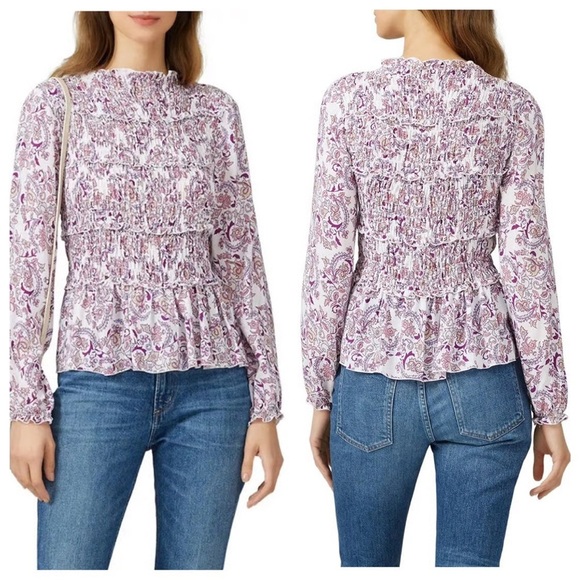 See By Chloe Tops - See By Chloe Paisley Smocked Blouse - Purple and White
